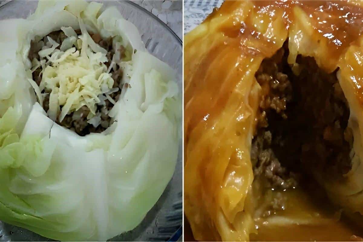 Repohlo Repolho recheado é só preparar a carne e colocar no repolho para ...